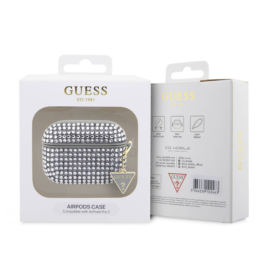 Guess Airpods Pro 2 Orjinal Lisanslı Parıltılı Taş Kaplamalı Üçgen Logo Süs Zincirli Kılıf Guess Airpods Pro 2 Orjinal Lisanslı Parıltılı Taş Kaplamalı Üçgen Logo Süs Zincirli Kılıf